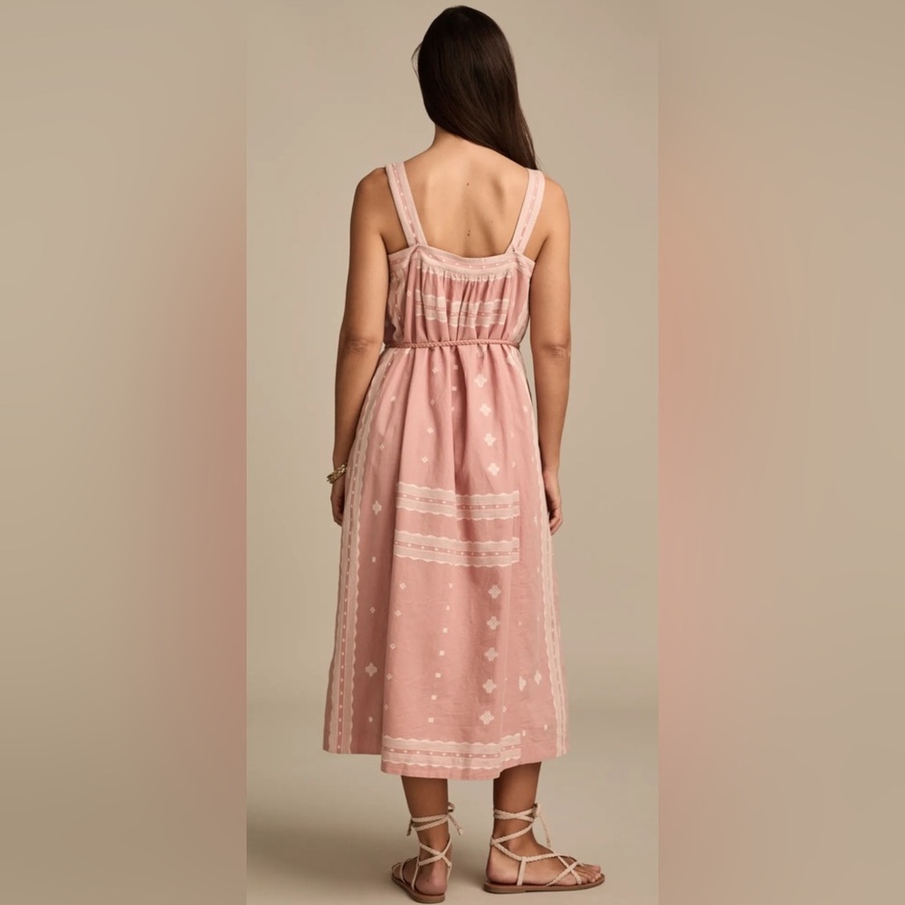 NWT Lucky Brand Boho Midi Dress Pink Embroidered Cotton Tie Waist Sz Small - Picture 5 of 5